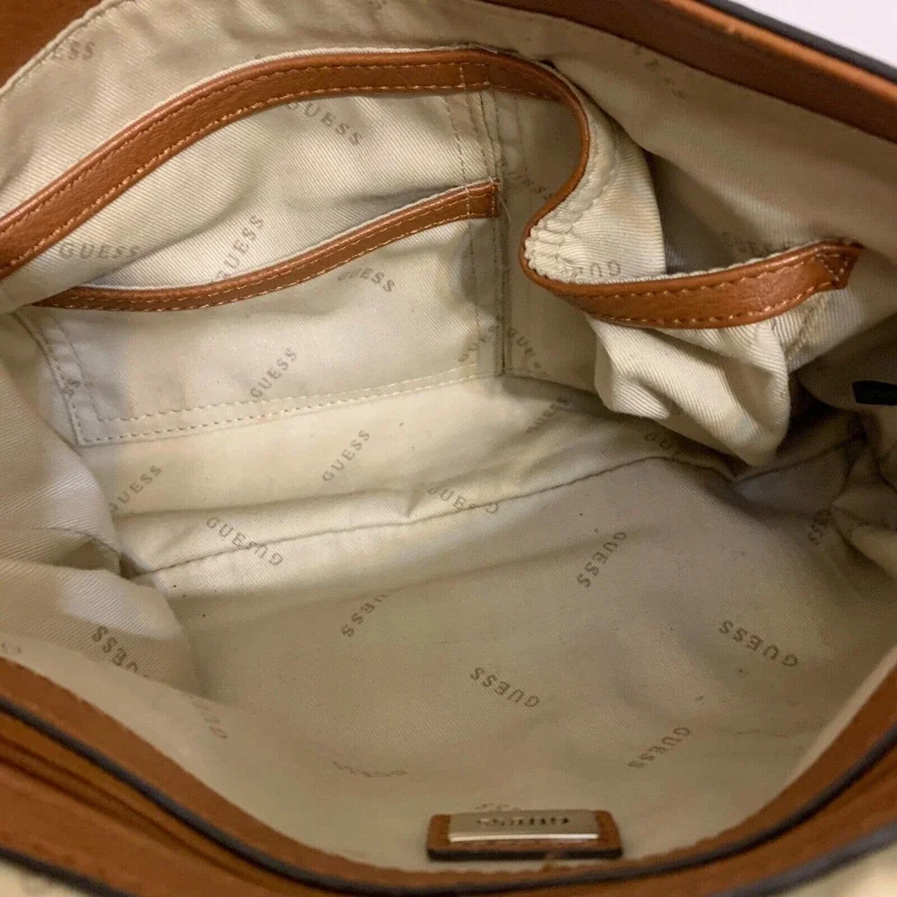 GUESS Large Acorn Brown Vegan Leather Studded Flap CHAIN CROSSBODY - Picture 11 of 13